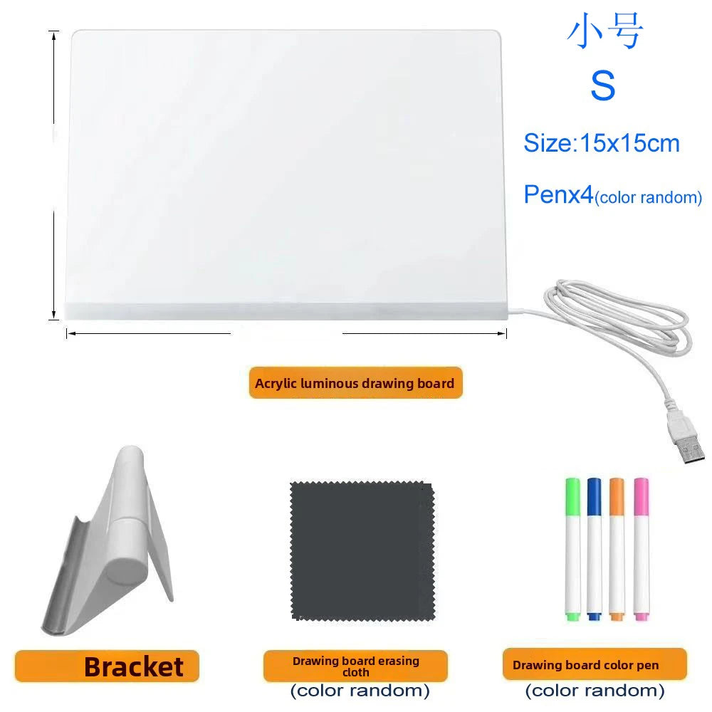 LED Drawing Board - DIY Acrylic Art Board with Color Pens, Illuminated Note Board for Kids, Luminous Blackboard and Wordpad with Night Light Feature