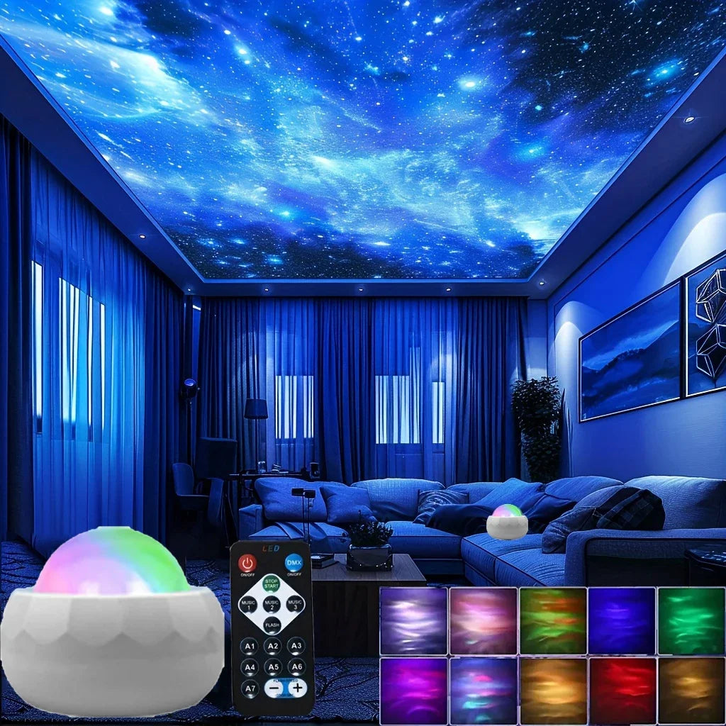 LED Aurora Projector - 360° Rotating Galaxy Night Light with Remote Control, 7 RGB Modes for Home Theater and Room Decor
