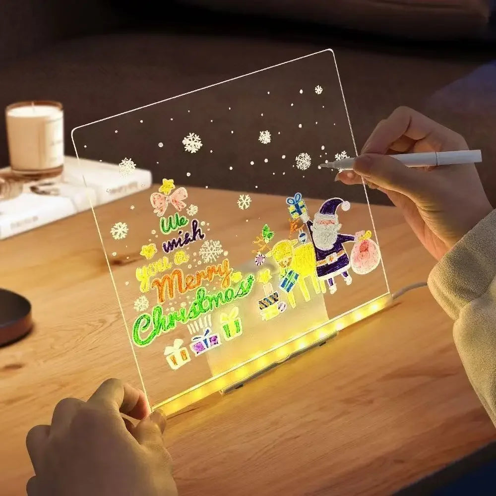 LED Drawing Board - DIY Acrylic Art Board with Color Pens, Illuminated Note Board for Kids, Luminous Blackboard and Wordpad with Night Light Feature