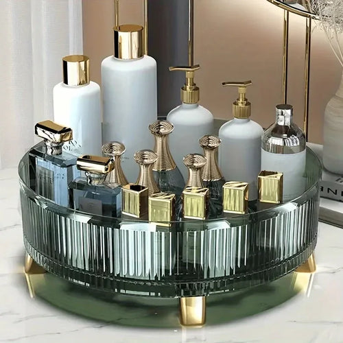 360-Degree Rotating Makeup Organizer with Large-Capacity Storage for Cosmetics and Perfume