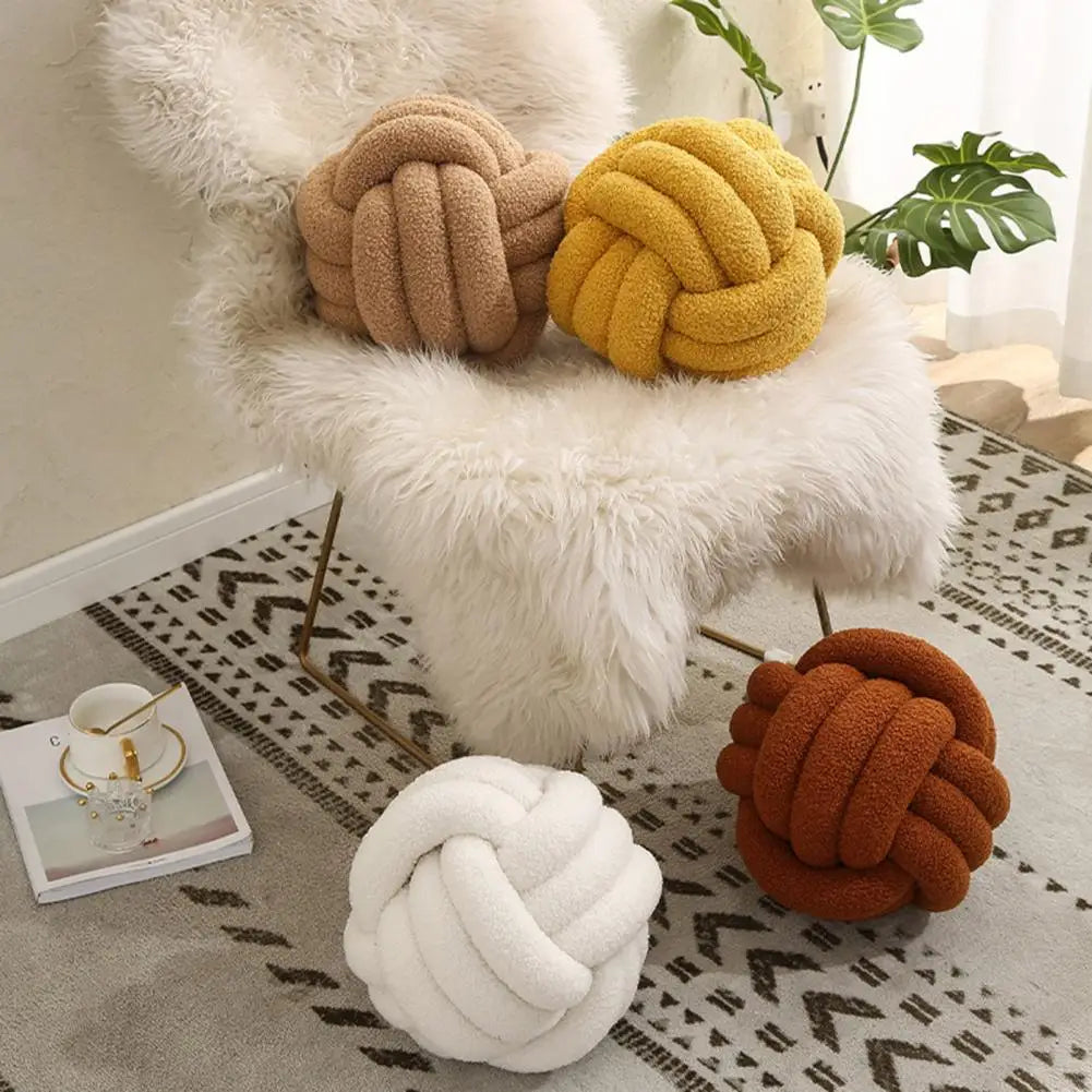 Eco-Friendly Hand-Woven Knotted Ball Plush Throw Pillow