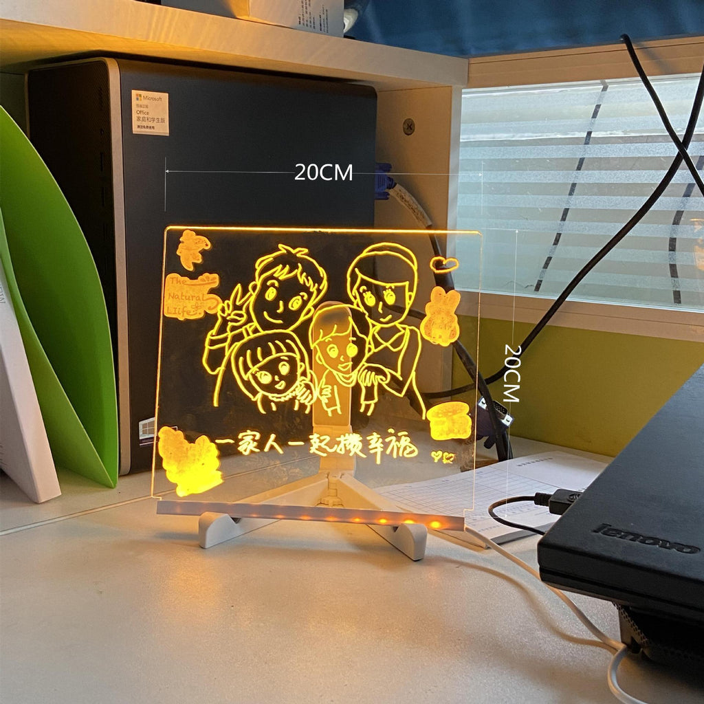 Acrylic LED Night Light Message Board with 7 Pens - Creative DIY Desk Lamp for Daily Notes and Holiday Decor