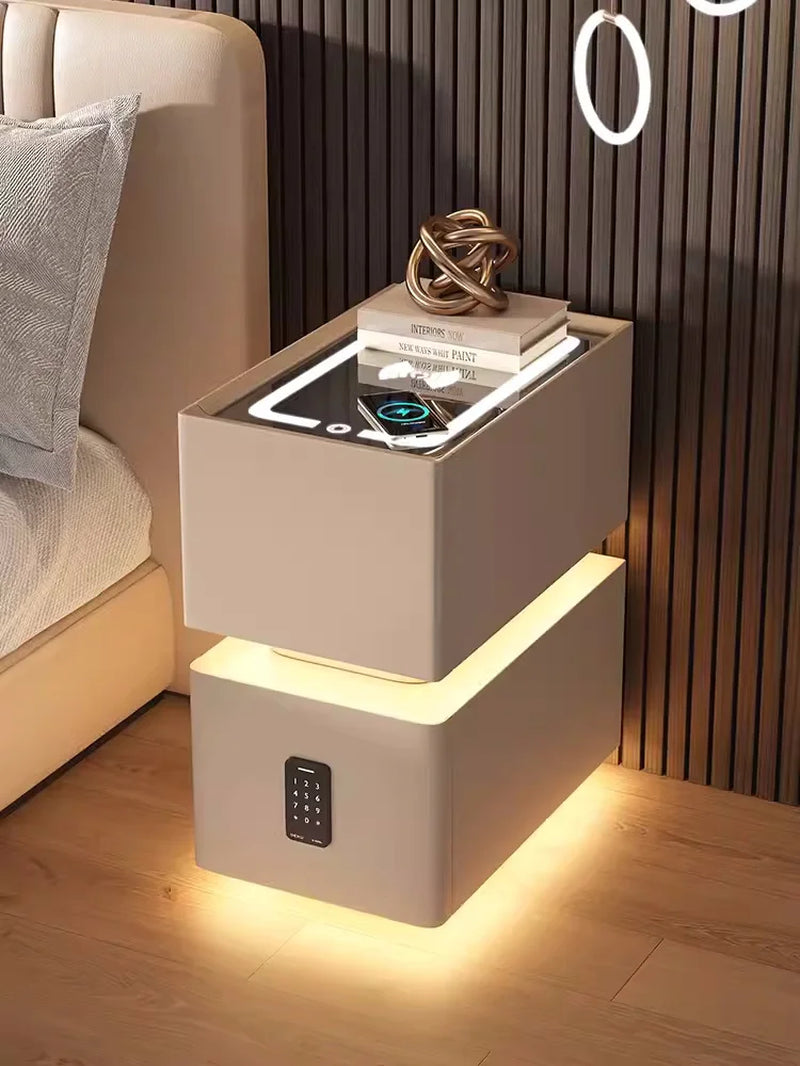 25cm Smart Bedside Table with Sensor Lighting and Wireless Charging - Nordic Style Storage Cabinet Nightstand