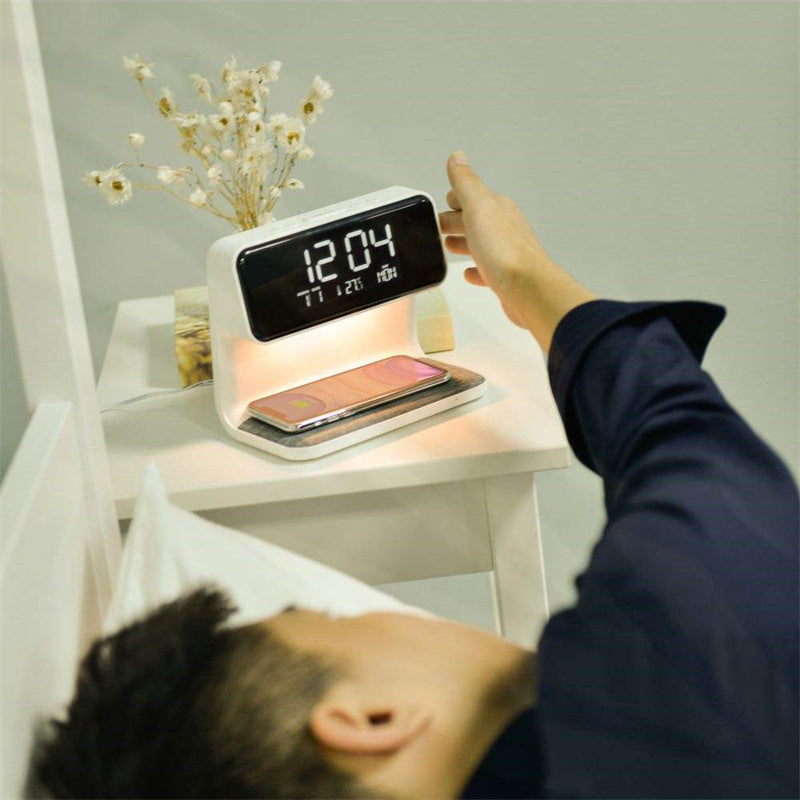 3-in-1 Bedside Lamp with Wireless Charging, LCD Clock, and Phone Charger