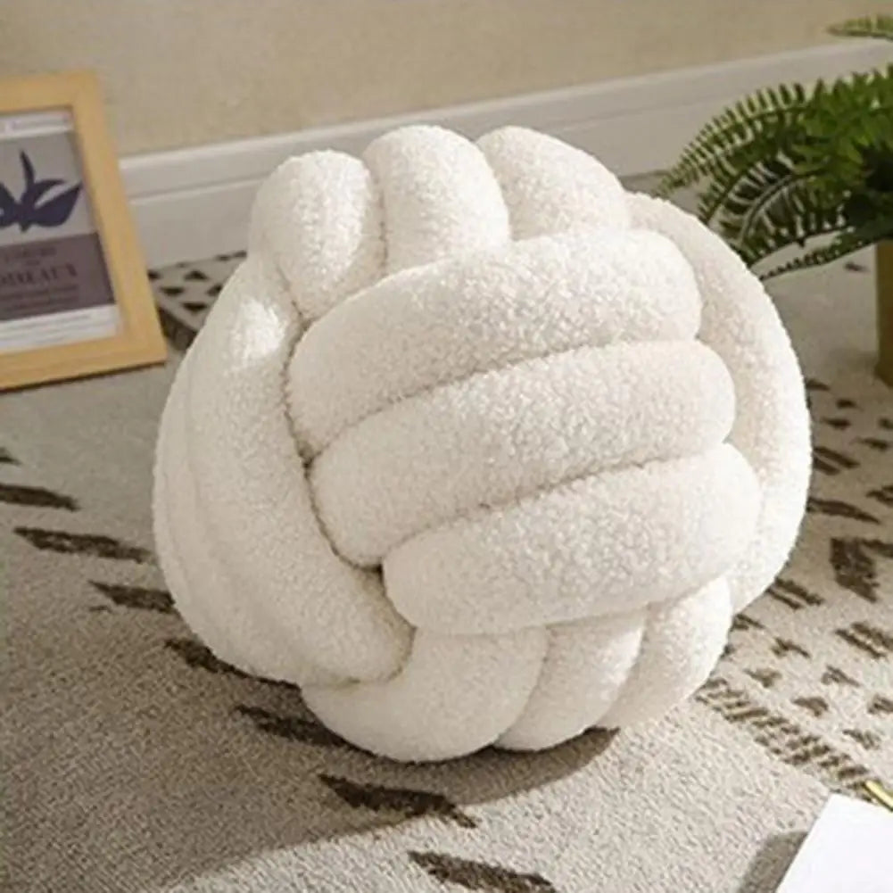 Eco-Friendly Hand-Woven Knotted Ball Plush Throw Pillow