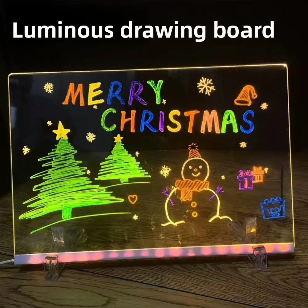 LED Drawing Board - DIY Acrylic Art Board with Color Pens, Illuminated Note Board for Kids, Luminous Blackboard and Wordpad with Night Light Feature