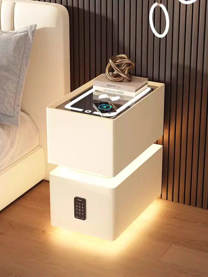 25cm Smart Bedside Table with Sensor Lighting and Wireless Charging - Nordic Style Storage Cabinet Nightstand