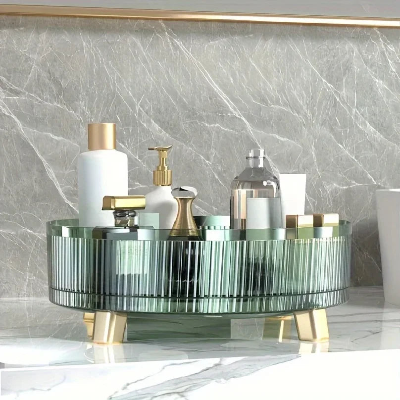 360-Degree Rotating Makeup Organizer with Large-Capacity Storage for Cosmetics and Perfume