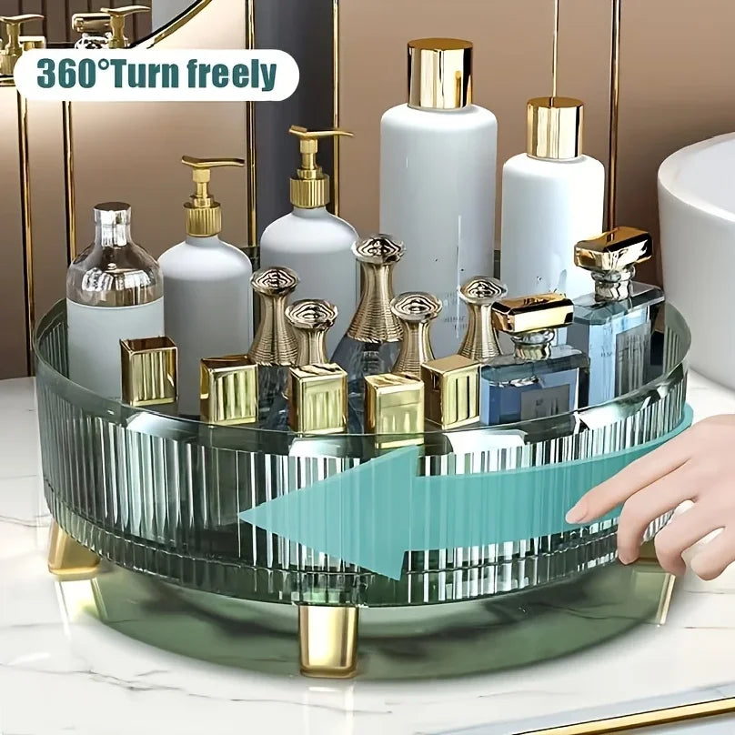 360-Degree Rotating Makeup Organizer with Large-Capacity Storage for Cosmetics and Perfume