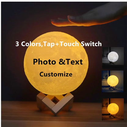 Photo Custom 3D Printing Moon Night Light Novelty Lamp USB Rechargeable Table Decoration Touch/Remote 2/16 Colors Moonlight