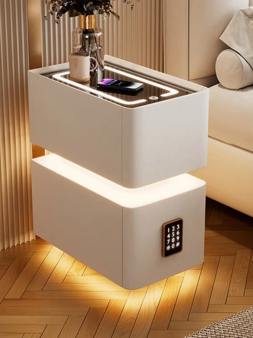 25cm Smart Bedside Table with Sensor Lighting and Wireless Charging - Nordic Style Storage Cabinet Nightstand