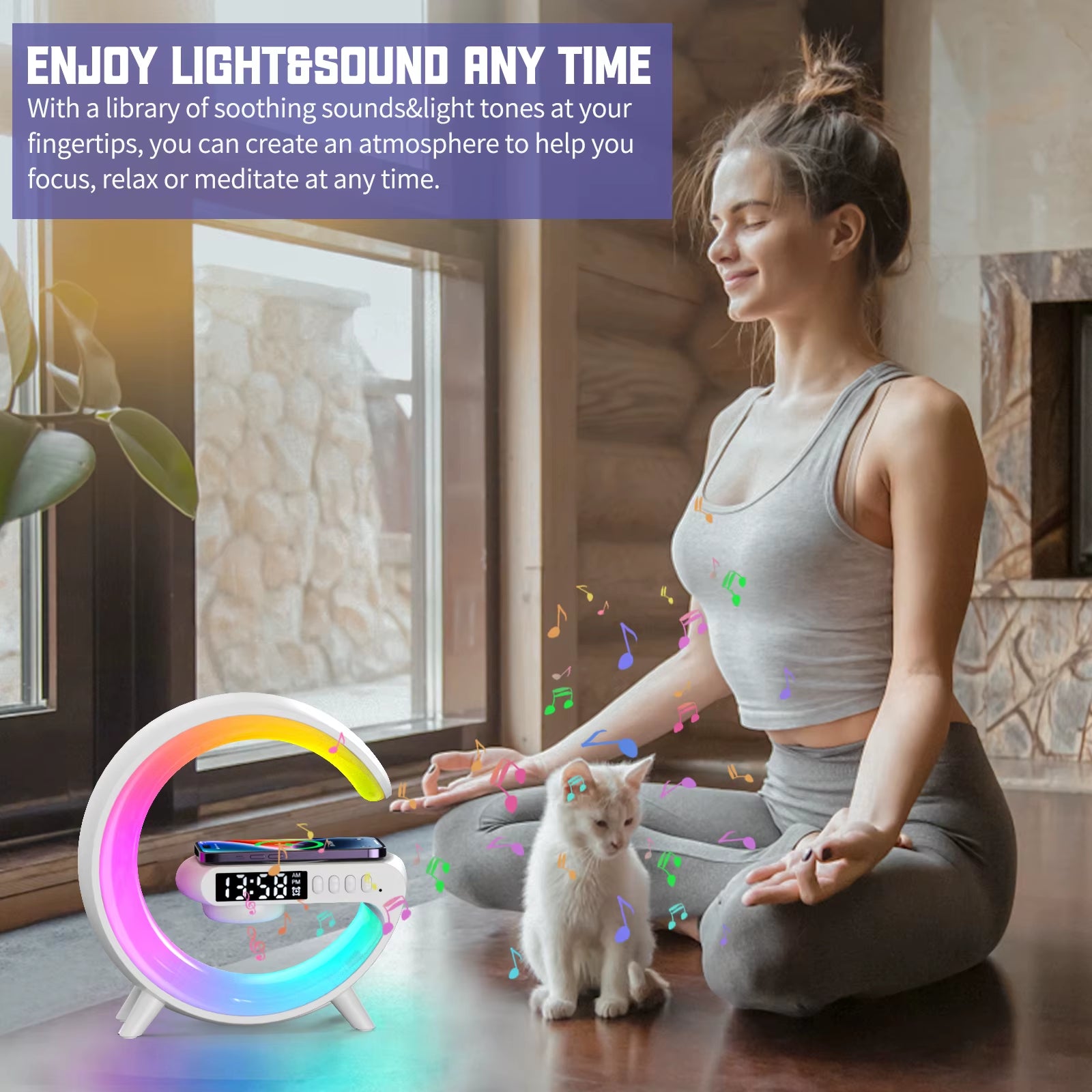 Smart Speaker Control Alarm Clock with RGB Night Light and 15W Wireless Charger