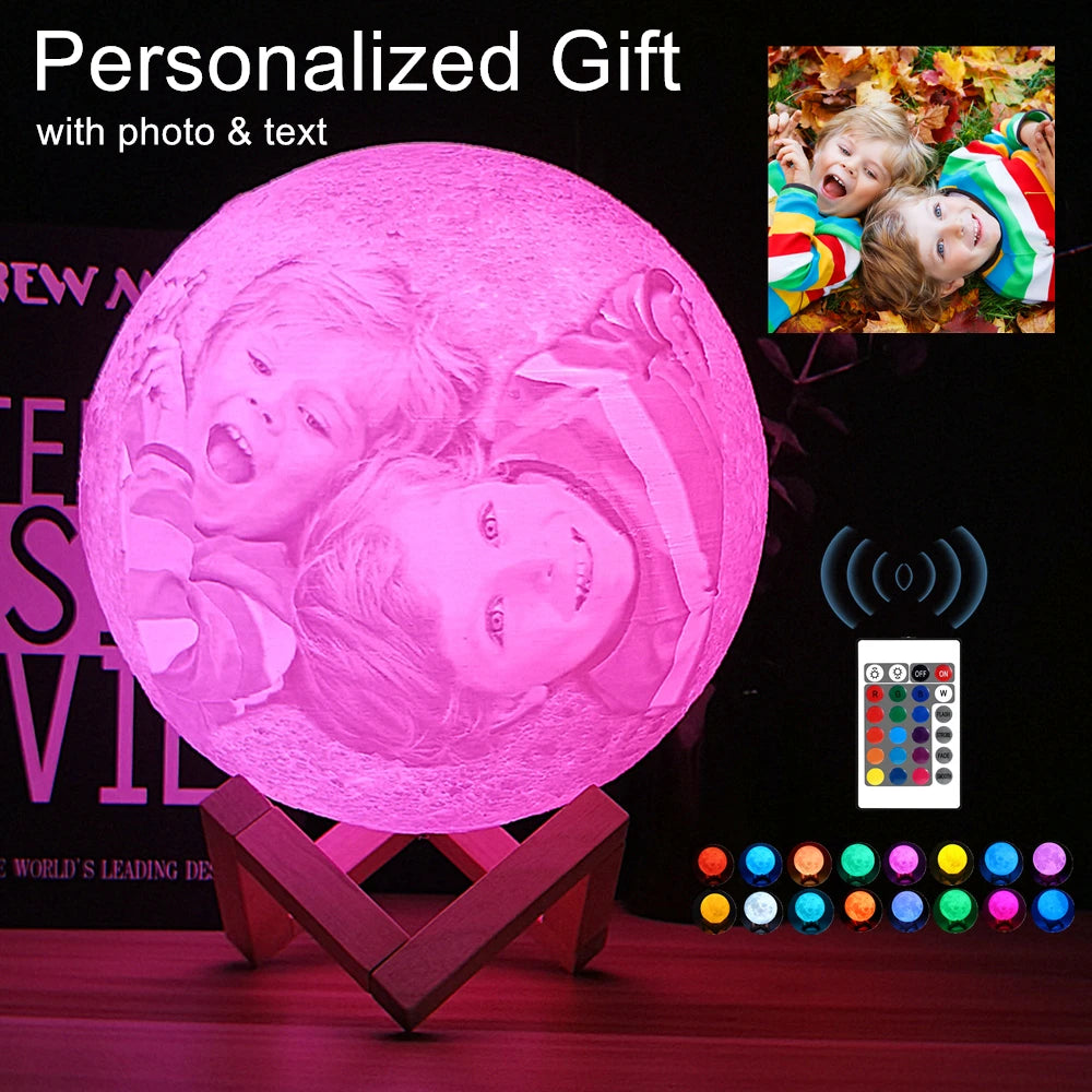 Photo Custom 3D Printing Moon Night Light Novelty Lamp USB Rechargeable Table Decoration Touch/Remote 2/16 Colors Moonlight