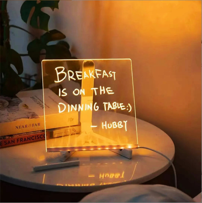 Acrylic LED Night Light Message Board with 7 Pens - Creative DIY Desk Lamp for Daily Notes and Holiday Decor