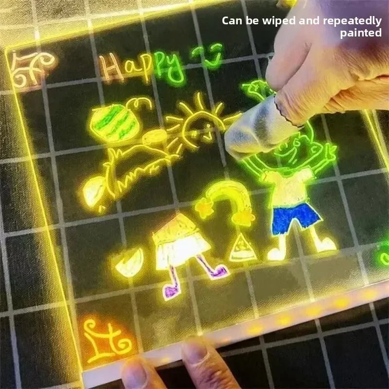 LED Drawing Board - DIY Acrylic Art Board with Color Pens, Illuminated Note Board for Kids, Luminous Blackboard and Wordpad with Night Light Feature