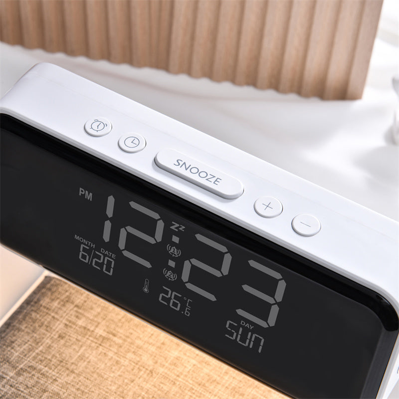 3-in-1 Bedside Lamp with Wireless Charging, LCD Clock, and Phone Charger
