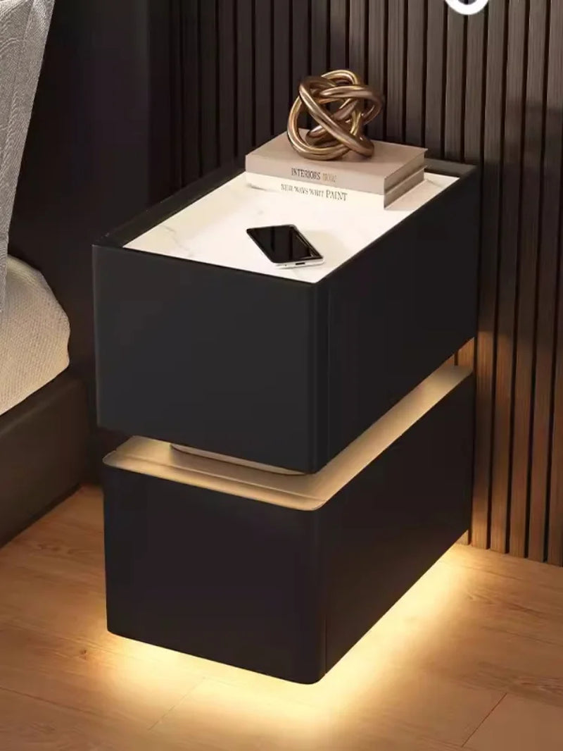 25cm Smart Bedside Table with Sensor Lighting and Wireless Charging - Nordic Style Storage Cabinet Nightstand
