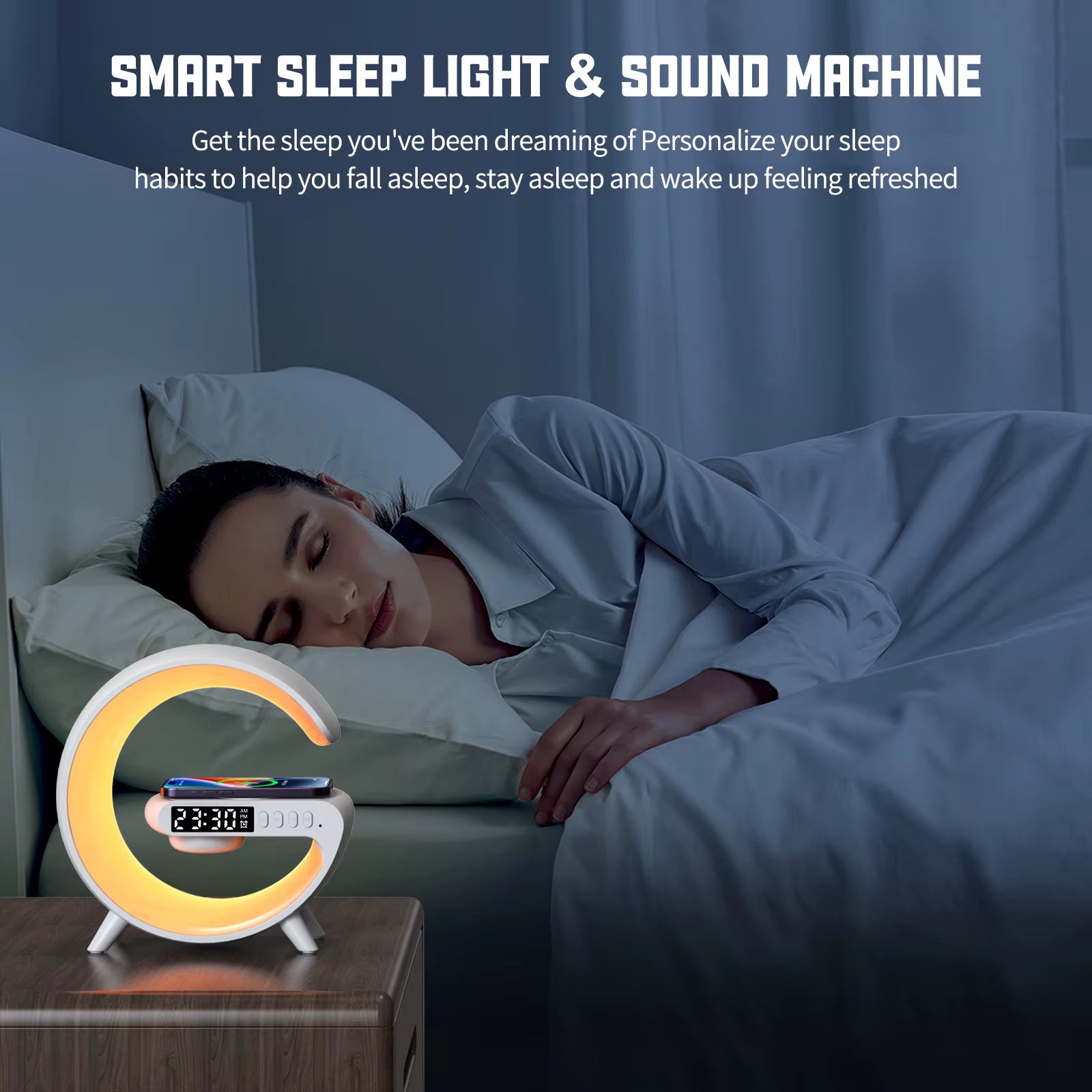 Smart Speaker Control Alarm Clock with RGB Night Light and 15W Wireless Charger
