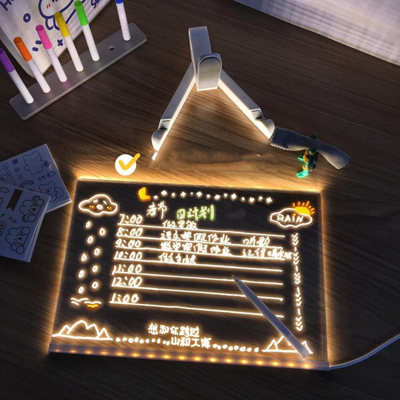 Acrylic LED Night Light Message Board with 7 Pens - Creative DIY Desk Lamp for Daily Notes and Holiday Decor