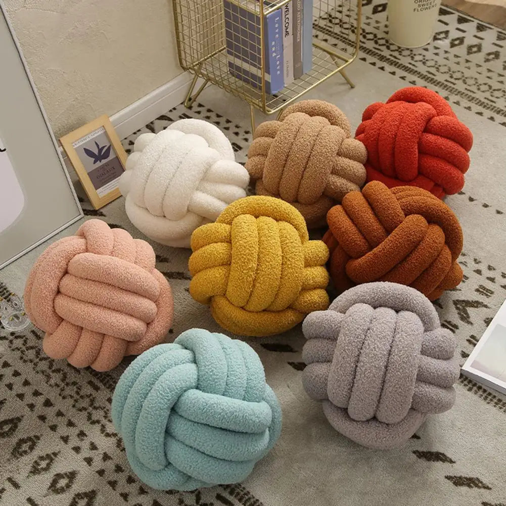 Eco-Friendly Hand-Woven Knotted Ball Plush Throw Pillow
