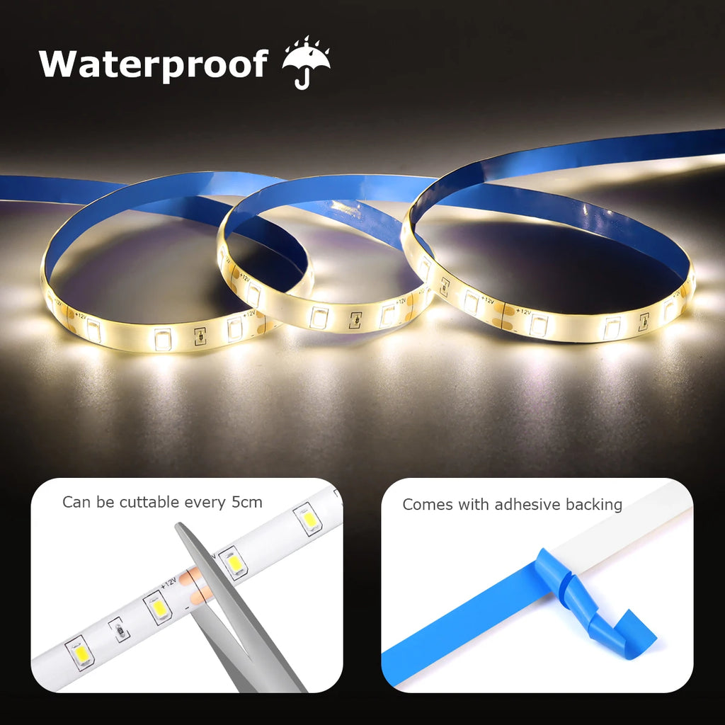 Wireless PIR Motion Sensor LED Under-Bed Night Light - 12V LED Light Strip for Kitchen Cabinets, Bedrooms, Stairs, Hallways, and Emergency Use
