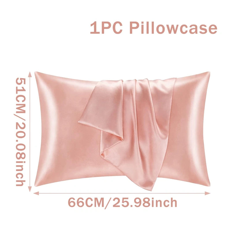 Silk Satin Pillowcase - Solid Color Bedding Cover, Smooth Multicolor Design, 66x51 cm