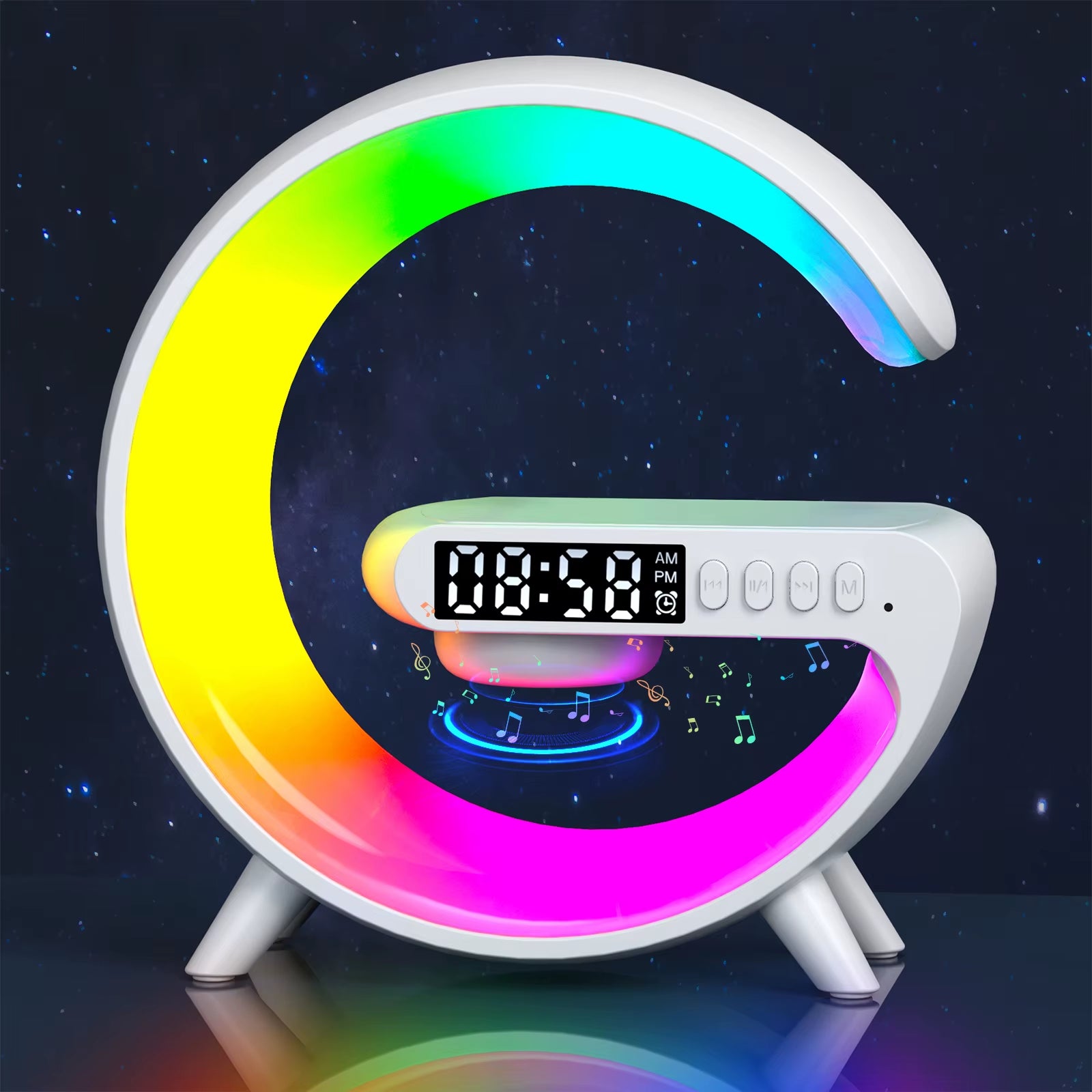 Smart Speaker Control Alarm Clock with RGB Night Light and 15W Wireless Charger