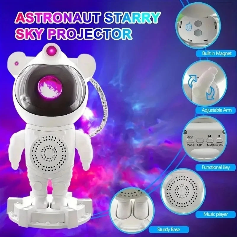 Star Moon Galaxy Projector Astronaut Lamp Bluetooth Music Speaker Remote Control LED Night Light for Bedroom Home Decor