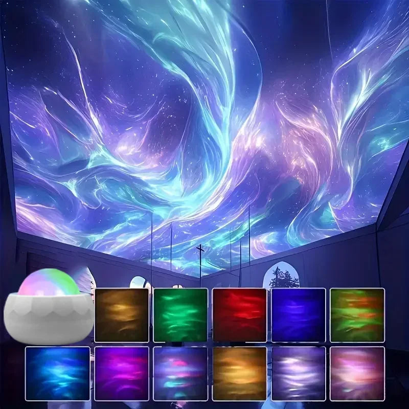 LED Aurora Projector - 360° Rotating Galaxy Night Light with Remote Control, 7 RGB Modes for Home Theater and Room Decor