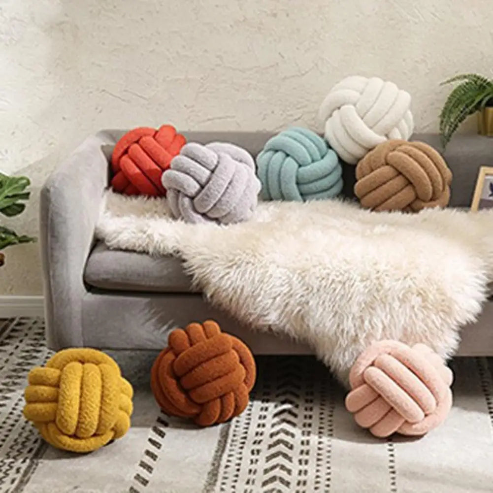 Eco-Friendly Hand-Woven Knotted Ball Plush Throw Pillow