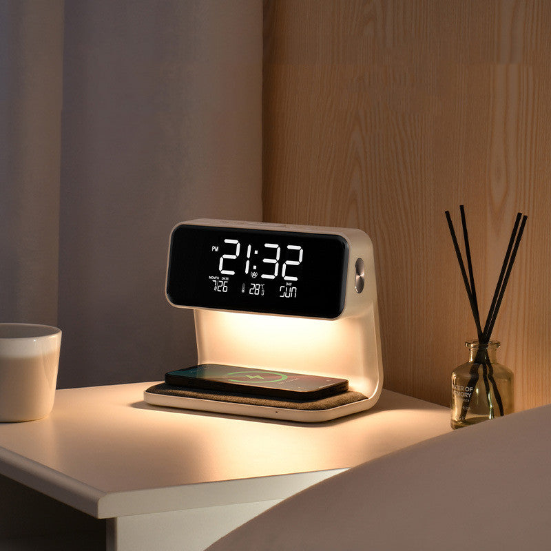 3-in-1 Bedside Lamp with Wireless Charging, LCD Clock, and Phone Charger