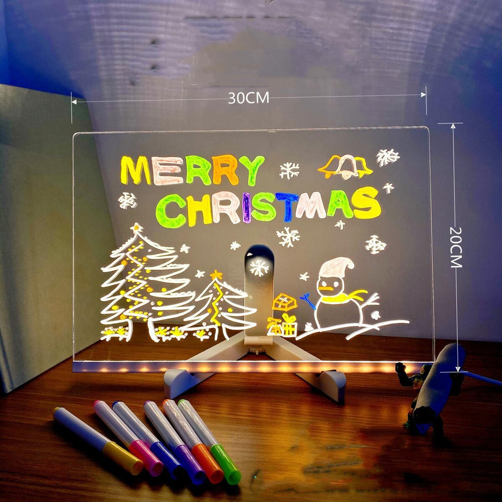 Acrylic LED Night Light Message Board with 7 Pens - Creative DIY Desk Lamp for Daily Notes and Holiday Decor