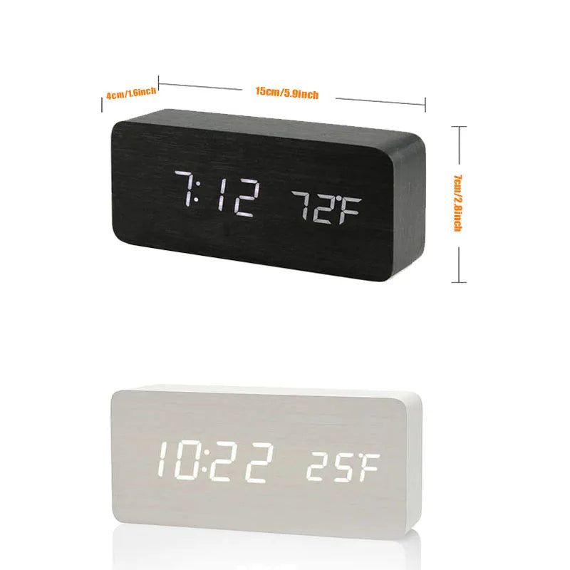 Wooden LED Digital Alarm Clock with Temperature Display for Office and Bedroom Use