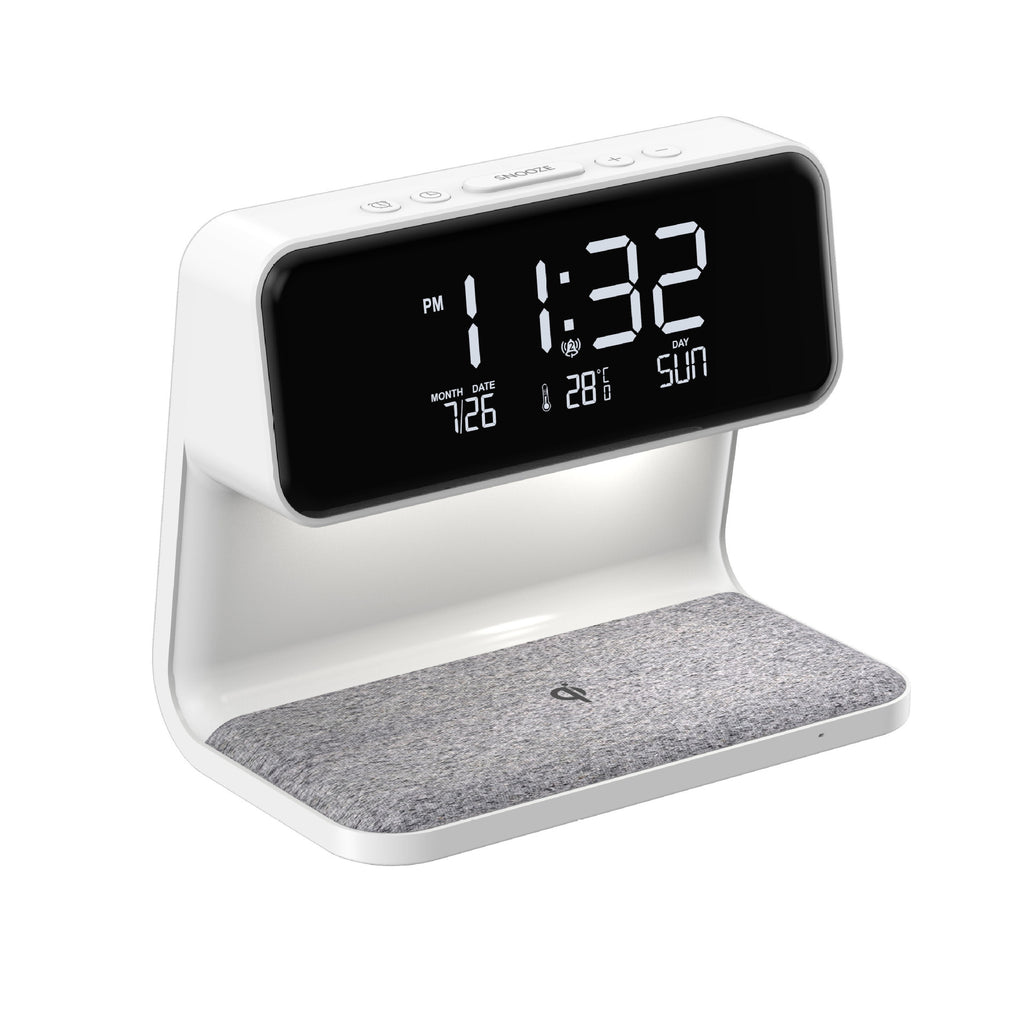 3-in-1 Bedside Lamp with Wireless Charging, LCD Clock, and Phone Charger