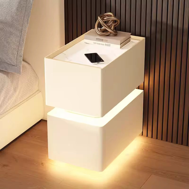 25cm Smart Bedside Table with Sensor Lighting and Wireless Charging - Nordic Style Storage Cabinet Nightstand