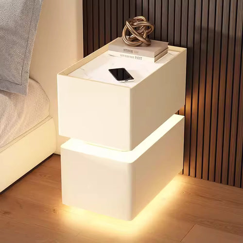 25cm Smart Bedside Table with Sensor Lighting and Wireless Charging - Nordic Style Storage Cabinet Nightstand