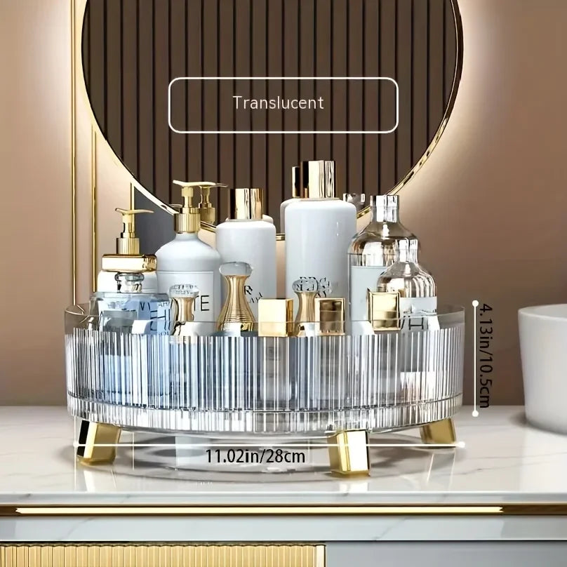 360-Degree Rotating Makeup Organizer with Large-Capacity Storage for Cosmetics and Perfume