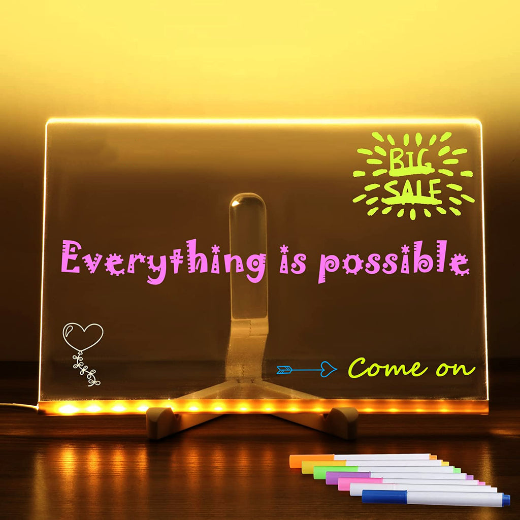 Acrylic LED Night Light Message Board with 7 Pens - Creative DIY Desk Lamp for Daily Notes and Holiday Decor