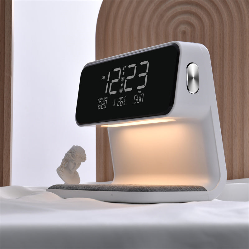 3-in-1 Bedside Lamp with Wireless Charging, LCD Clock, and Phone Charger