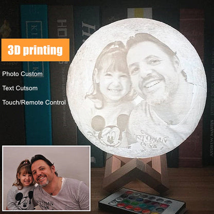 Photo Custom 3D Printing Moon Night Light Novelty Lamp USB Rechargeable Table Decoration Touch/Remote 2/16 Colors Moonlight