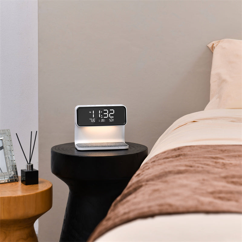 3-in-1 Bedside Lamp with Wireless Charging, LCD Clock, and Phone Charger