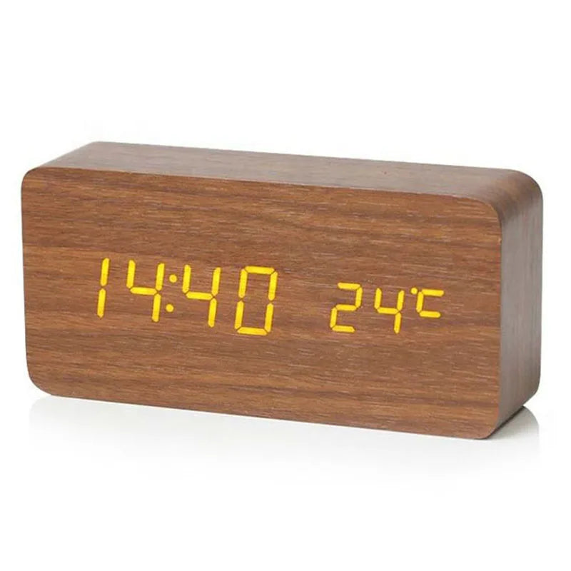 Wooden LED Digital Alarm Clock with Temperature Display for Office and Bedroom Use