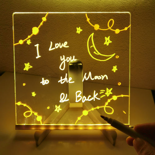 Acrylic LED Night Light Message Board with 7 Pens - Creative DIY Desk Lamp for Daily Notes and Holiday Decor
