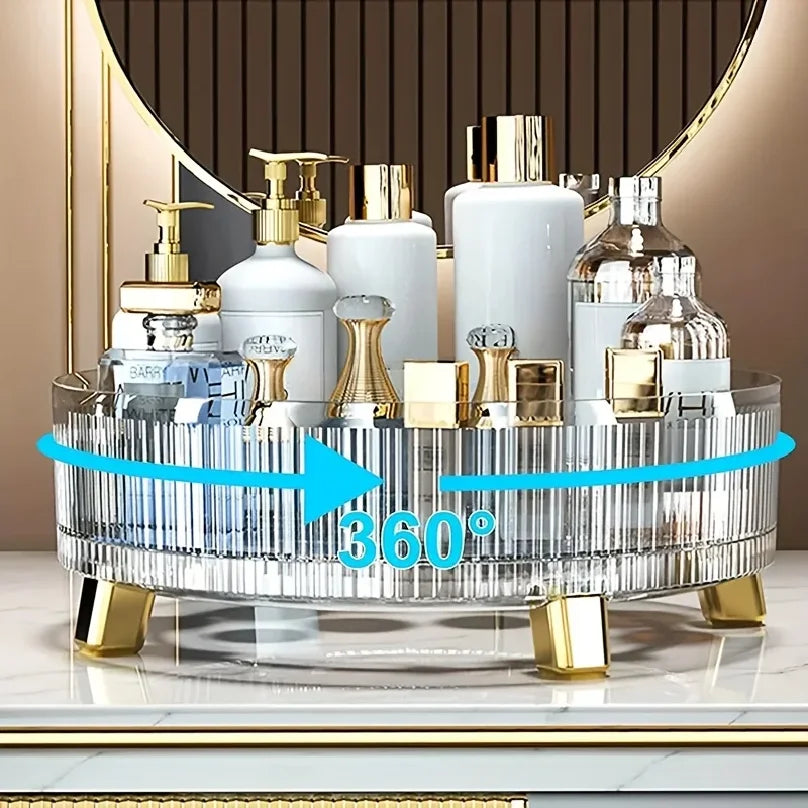 360-Degree Rotating Makeup Organizer with Large-Capacity Storage for Cosmetics and Perfume