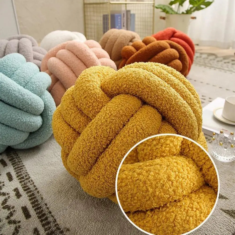Eco-Friendly Hand-Woven Knotted Ball Plush Throw Pillow