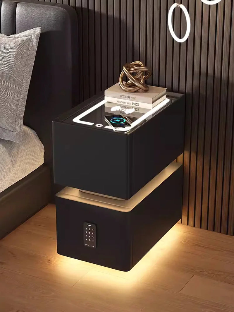 25cm Smart Bedside Table with Sensor Lighting and Wireless Charging - Nordic Style Storage Cabinet Nightstand